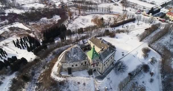 Widok z lotu ptaka zamek Oleski i dzielnic mieszkaniowych w jego pobliżu — Wideo stockowe