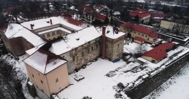 Αεροφωτογραφία του Κάστρου Uzhhorod τον χειμώνα. — Αρχείο Βίντεο