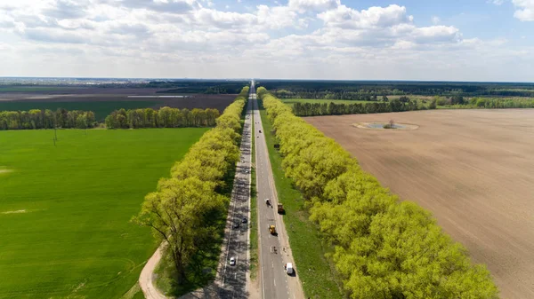 Letecký pohled na opravy silnic na dálnice — Stock fotografie