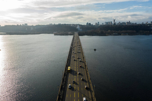 Heavy City Traffic on the Bridge. Industrial City - Bridge Traffic.