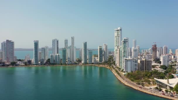 Vista aérea del distrito de Bocagrande en Cartagena, Colombia — Vídeos de Stock