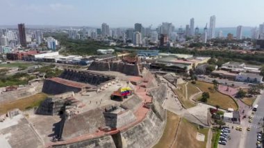 Cartagena de Indias, Kolombiya 'daki San Felipe de Barajas Kalesi' nin hava manzarası.
