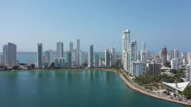 Aerial view of beautiful expensive apartments near the sea — Stock Video