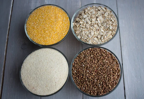 Corn wheat oat buckwheat porridge — Stock Photo, Image