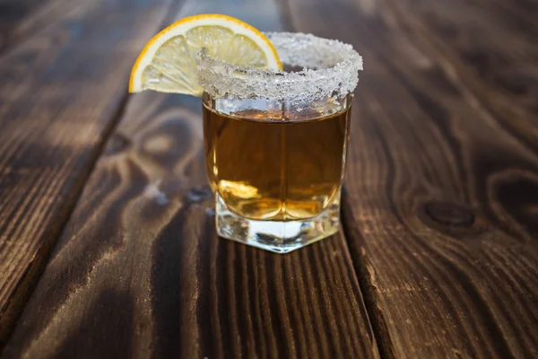 Alcohol shot drink with lemon and salt — Stock Photo, Image