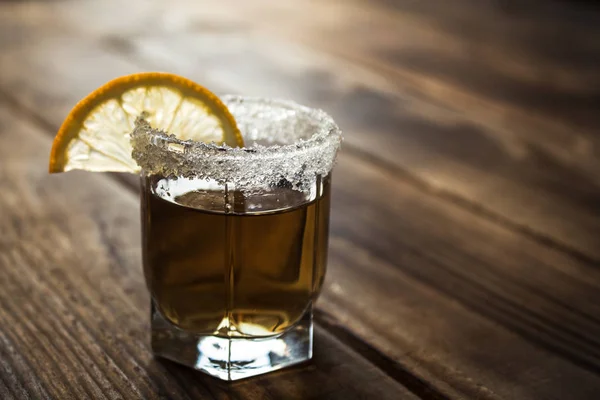 Alcohol shot drink with lemon and salt — Stock Photo, Image