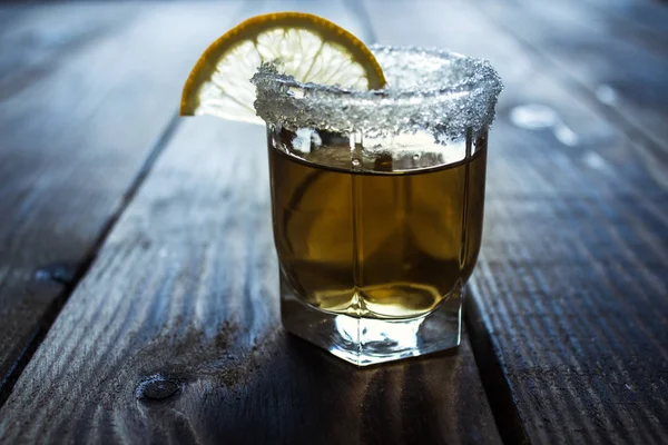 Alcohol shot drink with lemon and salt — Stock Photo, Image