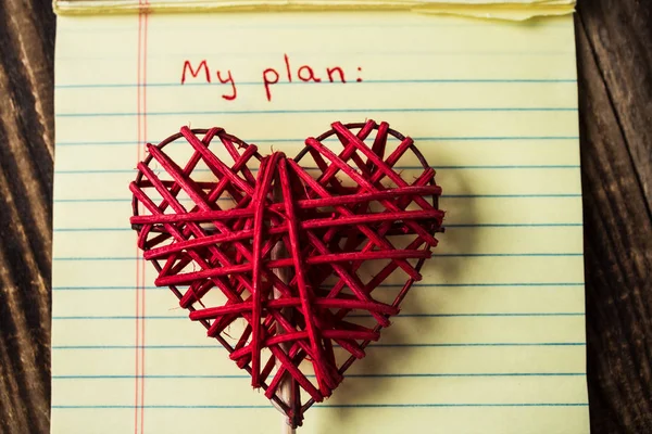 Titolo il mio piano in notebook e cuore fatto a mano — Foto Stock