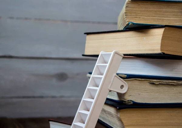 Ladder on a pile of old books Лицензионные Стоковые Изображения