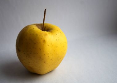 Beyaz arkaplanda sarı elma