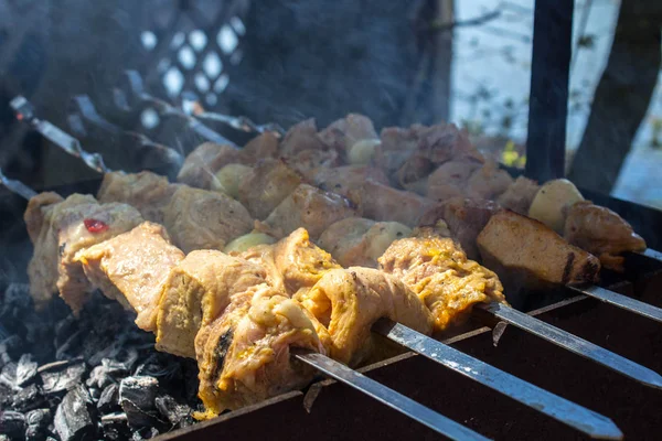 Kebab on the grill in the open air — Stock Photo, Image