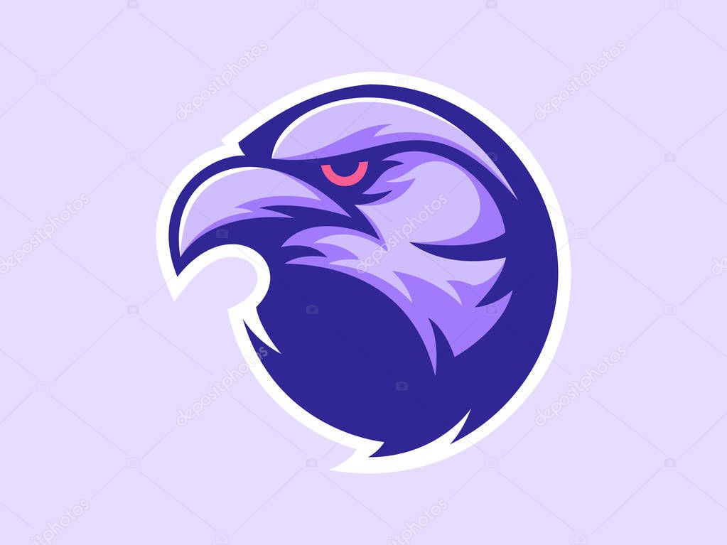 Crow mascot design for logo. Sports branding. Crow head badge. Sport logo vector template
