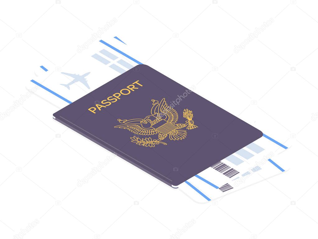 US passport with boarding passes tickets for traveling by plane