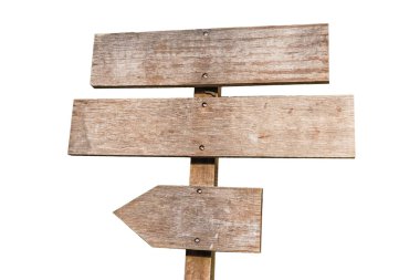 Ahşap tabela beyaz arka plan üzerinde izole. İzole eski ahşap tabela. Ok ahşap tabela izole