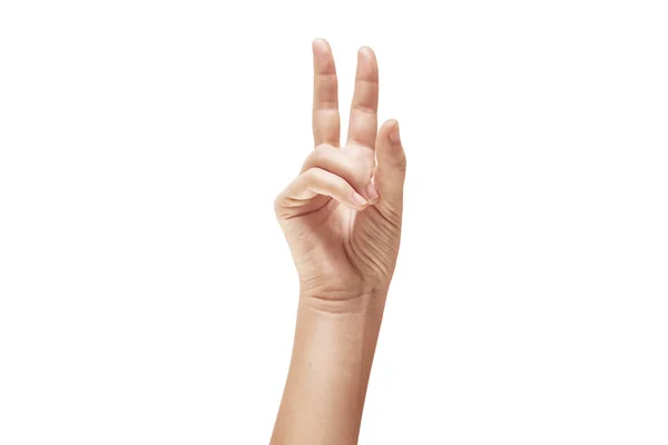 A woman Hand showing victory sign on white background — Stock Photo, Image