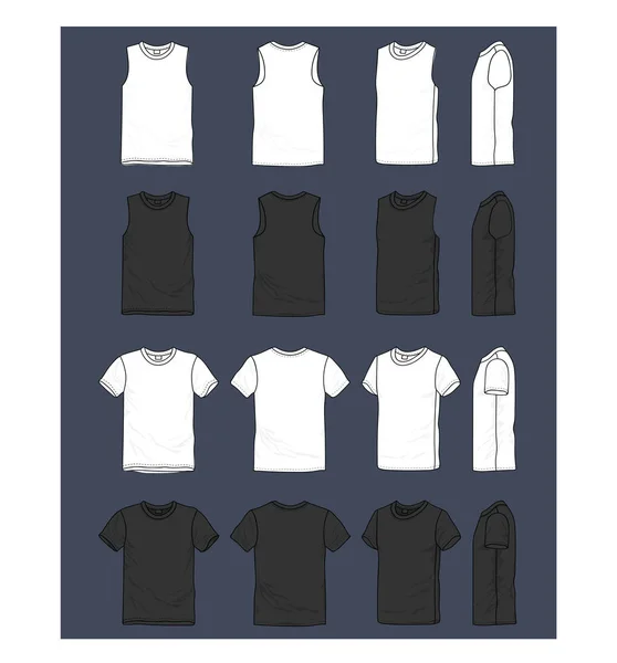 T-shirt en tank-bovenkanten vector illustracion set — Stockvector