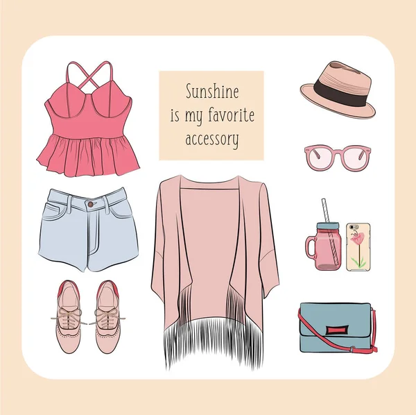 Sommar outfit vektor anger. — Stock vektor