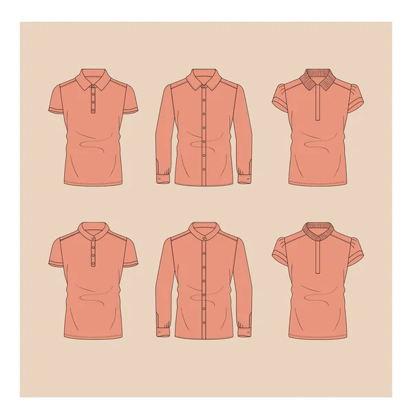 Shirts en polo instellen voor vrouwen. — Stockvector