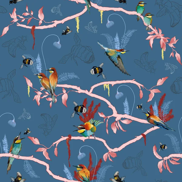 Seamless pattern of african bee eater