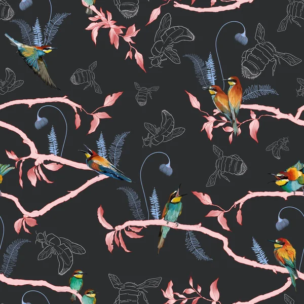 Seamless pattern of african bee eater