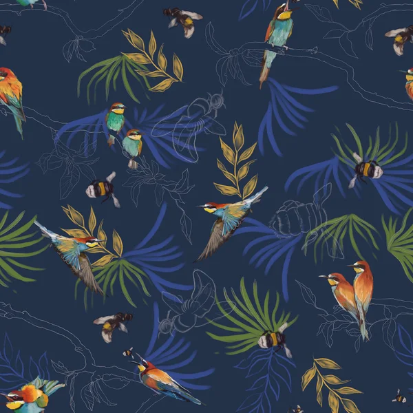 Seamless pattern of african bee eater