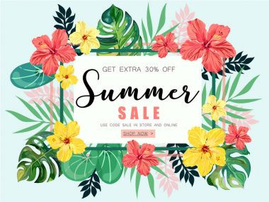 Yaz Satılık tropikal Banner arka plan.