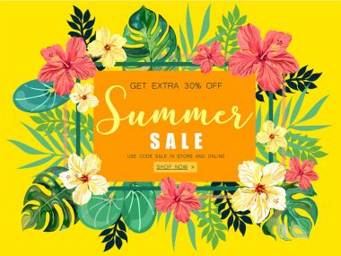 Yaz Satılık tropikal Banner arka plan.