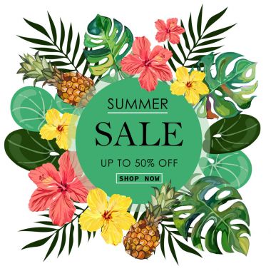 Yaz Satılık tropikal Banner arka plan.