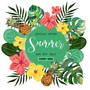 Yaz Satılık tropikal Banner arka plan.