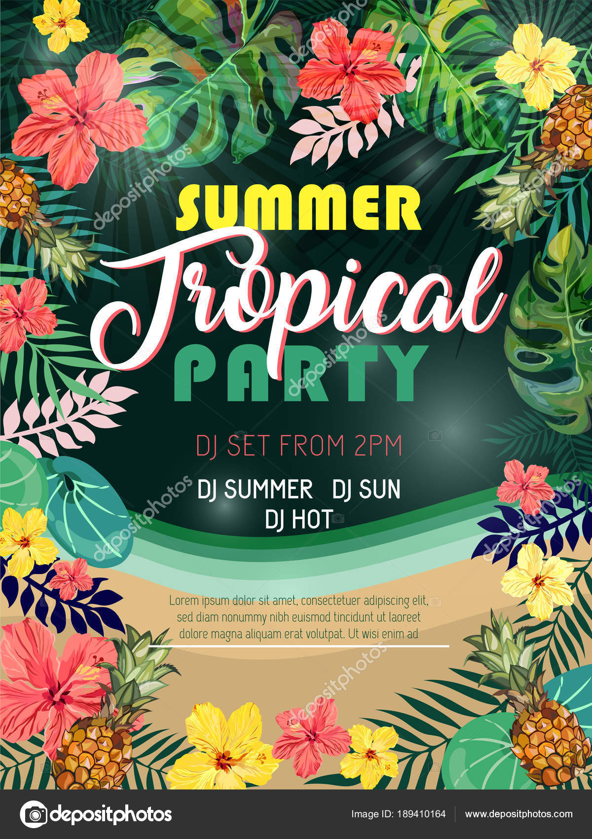 Summer tropical party design poster or flyer. Stock Vector by ©AndreaLongar  189410164