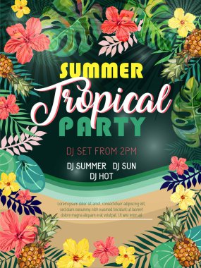 Summer tropical party design poster or flyer. clipart