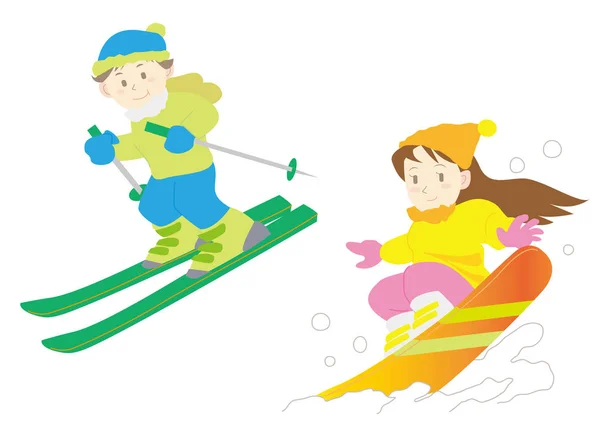 Conjunto de esqui e snowboard —  Vetores de Stock