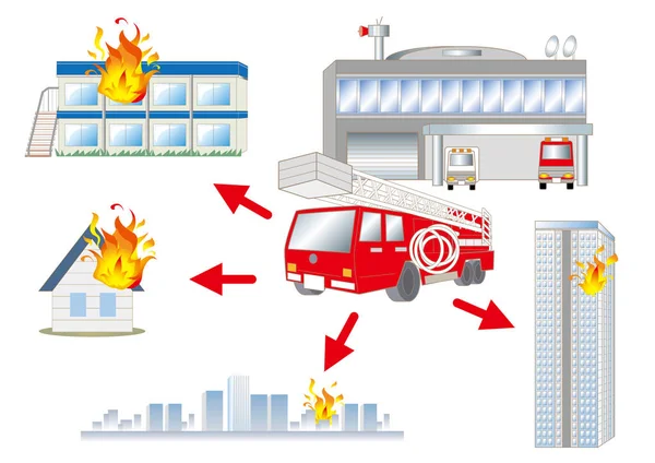 Camion de pompiers et quelques images de feu — Image vectorielle