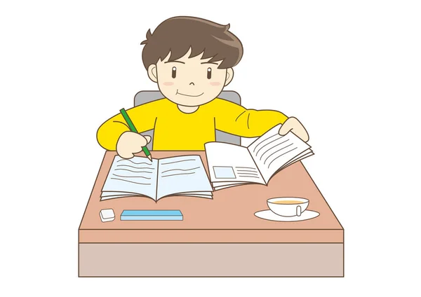 Niño Estudiando imagen — Vector de stock