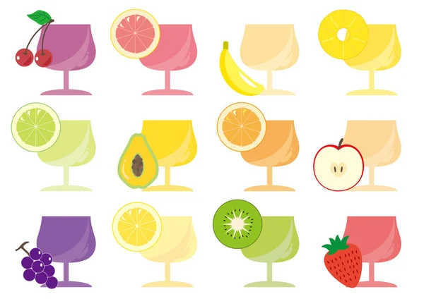 Fruit juice - glass twelve types — Stock Vector