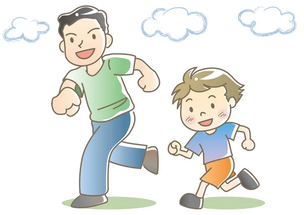 Correr con el padre y el niño — Vector de stock