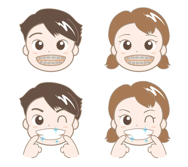 Orthodontia 的男孩和女孩 — 图库矢量图片