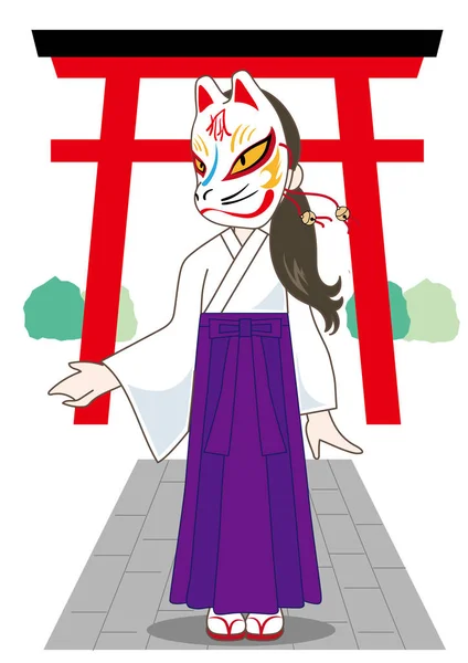 Woman with japanese fox mask — Stock Vector