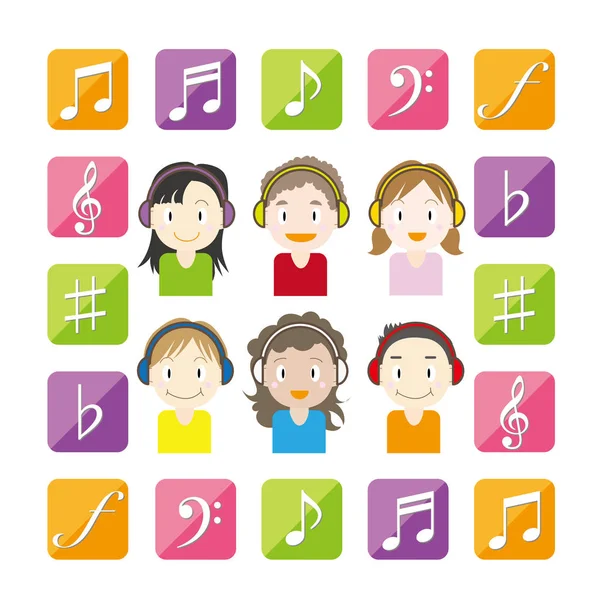 Children listening to music — Stock Vector