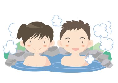 Kaplıca görüntü - çift / vektör Japon tarzı resim çizimi