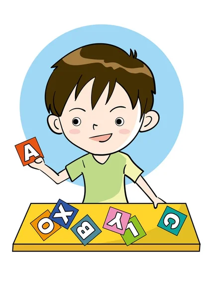 Educación Inglés Kindergarten Boy — Vector de stock