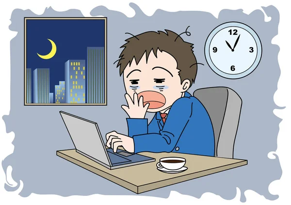 Overtime Image Man Sleepy — Stock Vector