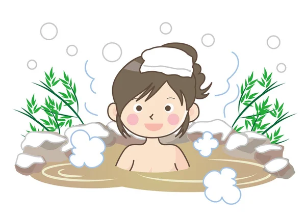 Snow Hot Spring Image Woman — Stock Vector