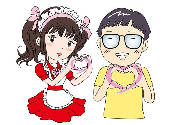 Maid Cafe Meisje Man Afbeelding — Stockvector