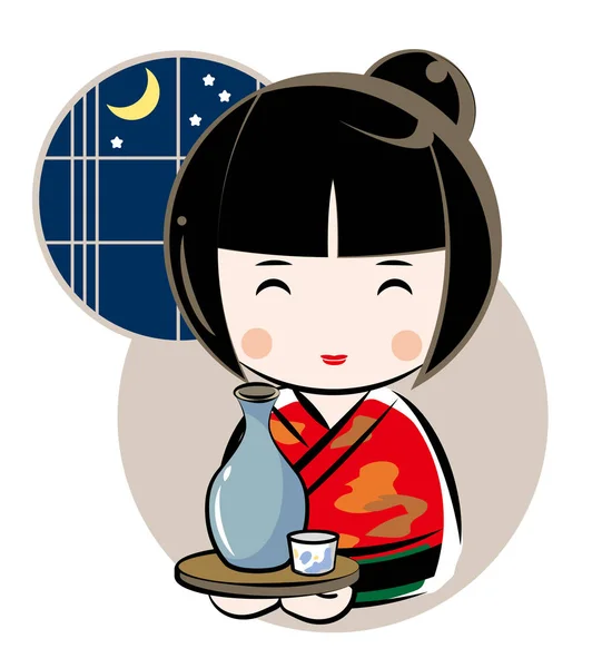 Japon Sake Kadın — Stok Vektör