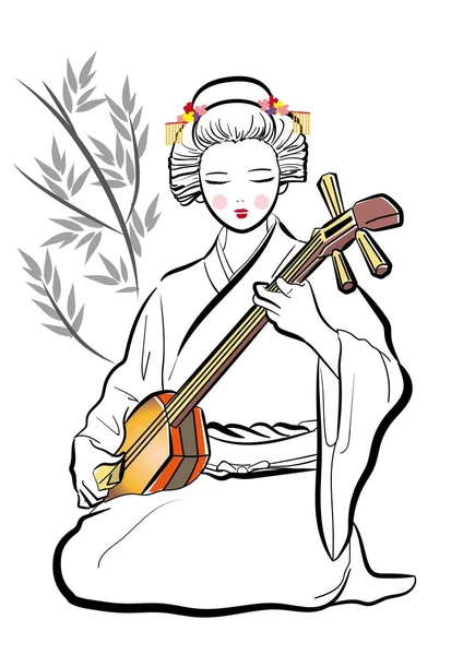 Uma Mulher Jogar Shamisen —  Vetores de Stock