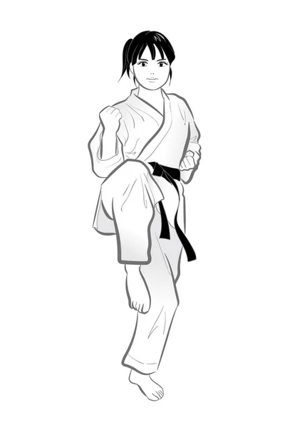 Pose Patada Karate Material Vectorial Cultura Japonesa — Vector de stock