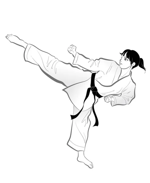 Pose Patada Karate Material Vectorial Cultura Japonesa — Vector de stock