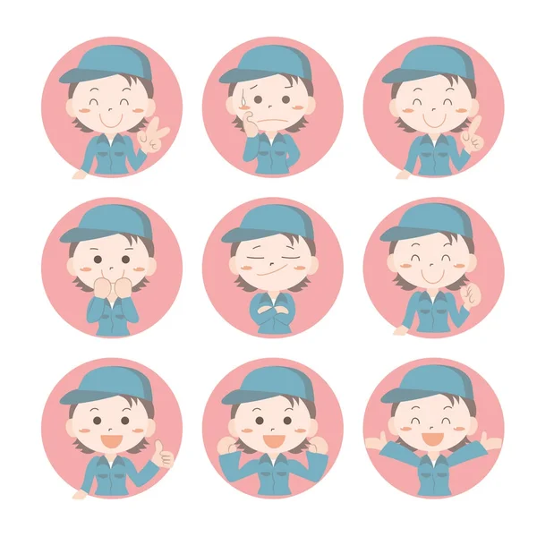 Emoji Ikonuppsättning Fabriksarbetare — Stock vektor