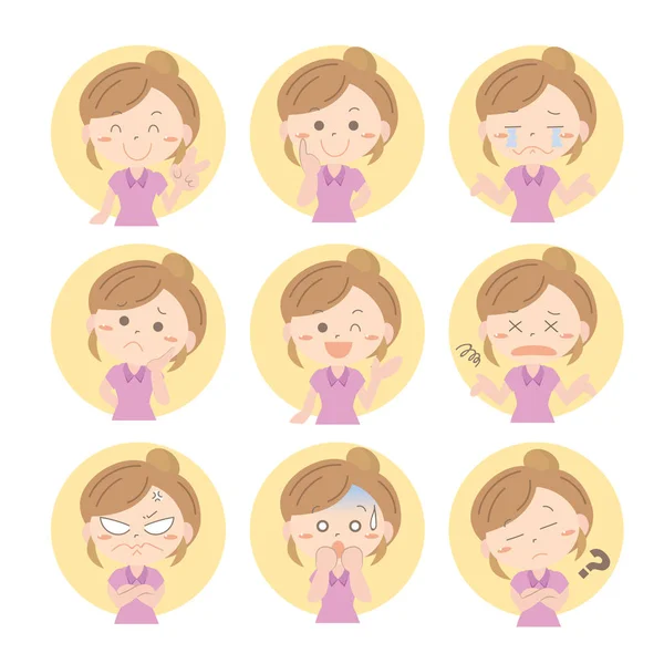 Conjunto Iconos Emoji Mujer — Archivo Imágenes Vectoriales